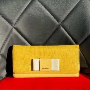 Miu Miu Yellow and White Leather Wallet